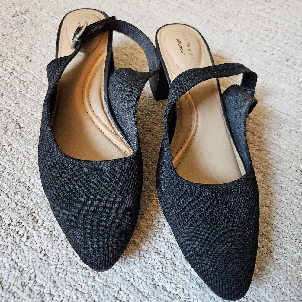 Hush Puppies Black Knit Slingback Mules